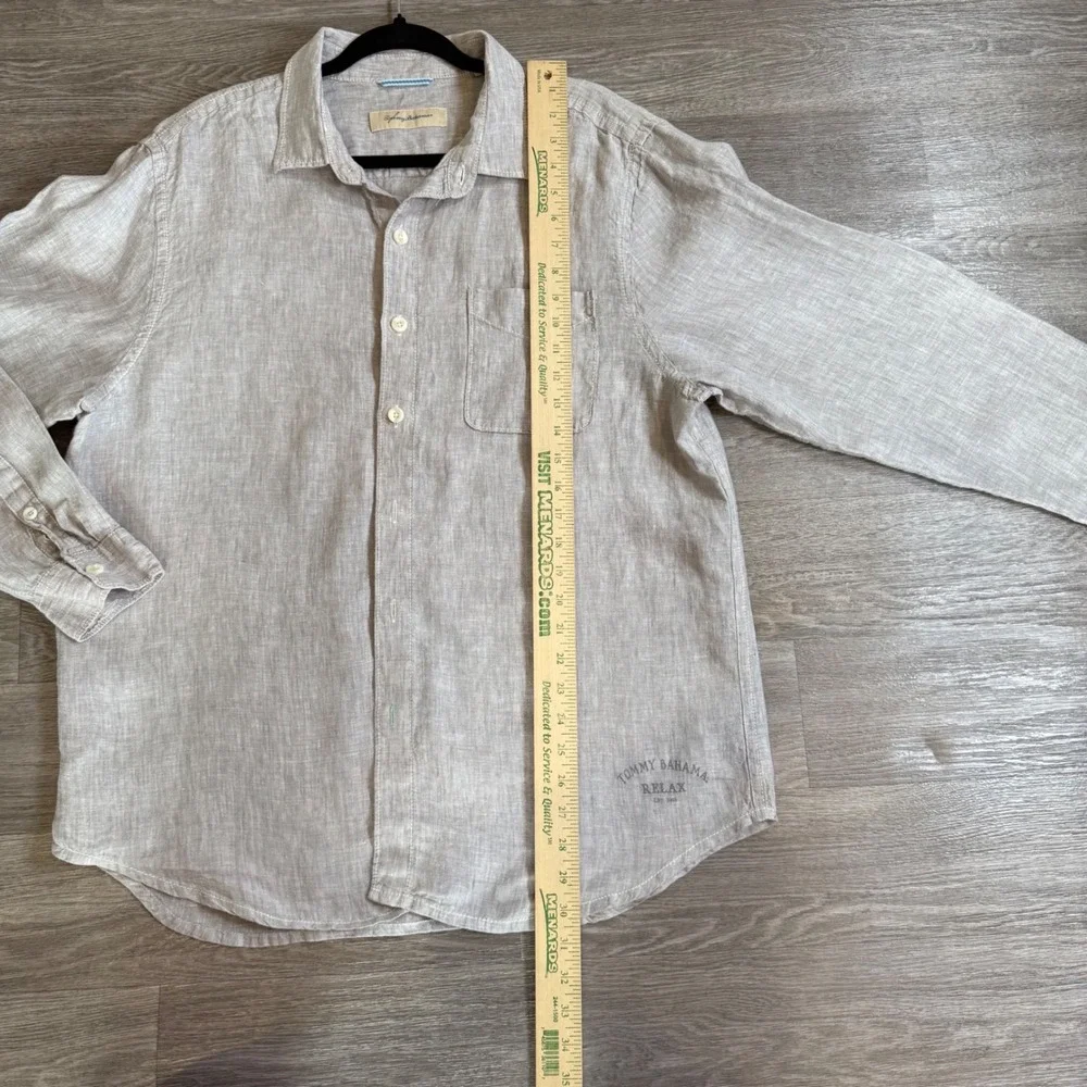 Tommy Bahama Relax Mens L Oatmeal 100% Linen Long Sleeve Button Down Shirt
